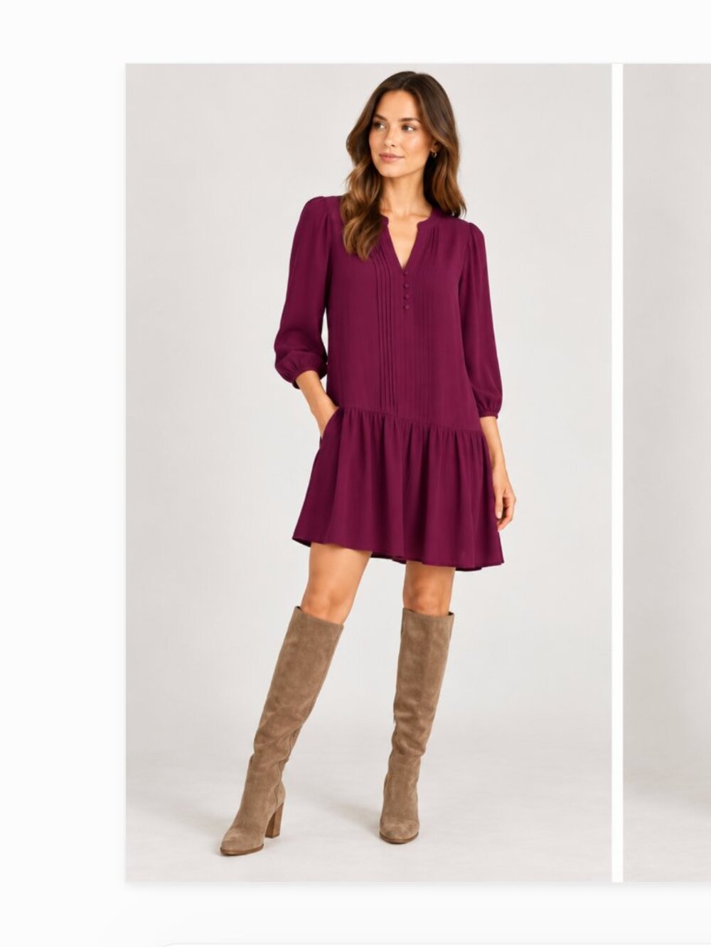 Anthropologie Maeve Galina Drop Waist Tunic Dress in Plum Size M